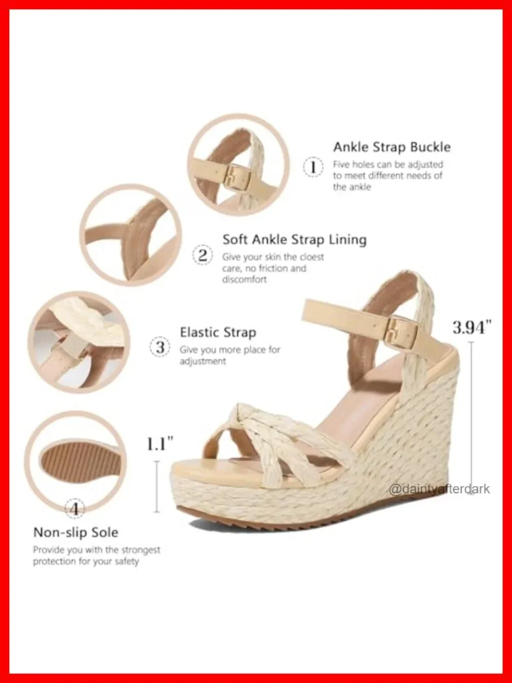Womens Espadrille Wedge Sandals PU Insole Raffia Ankle Strap Open Toe Summer